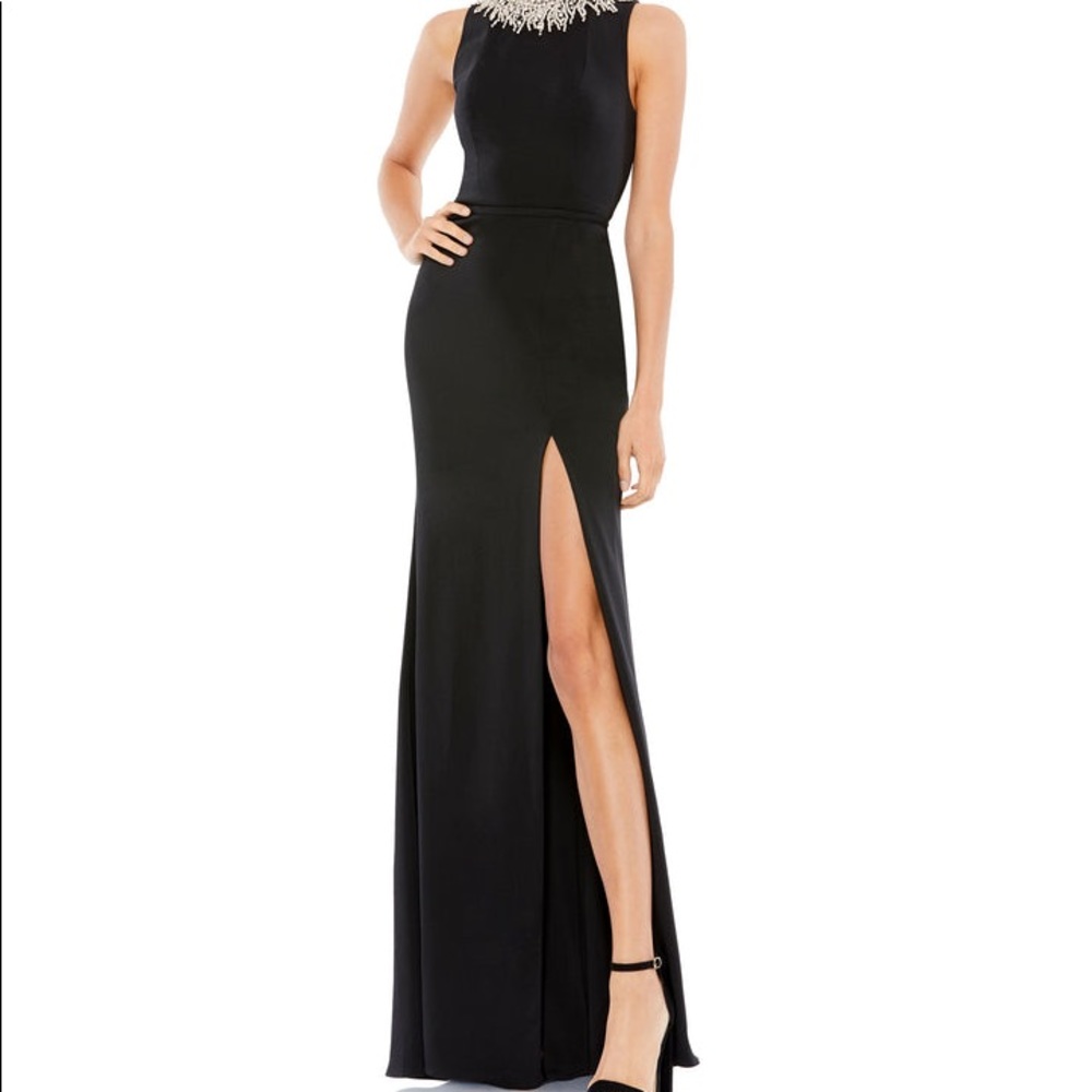 Mac Duggal Jewel neck high slit gown
